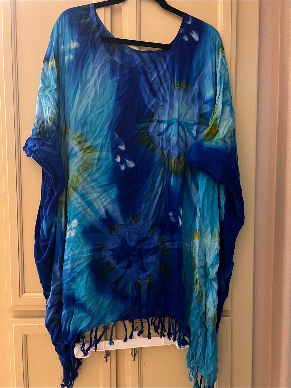 Flowy Blue Tie-Dye Fringe Tunic